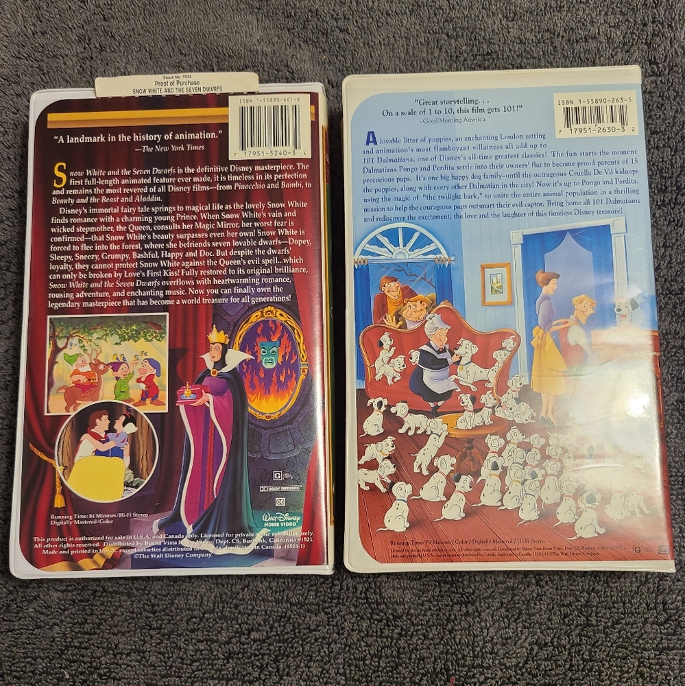 Disney Snow White and The Seven Dwarfs & 101 Dalmatians VHS - Picture 2 of 15